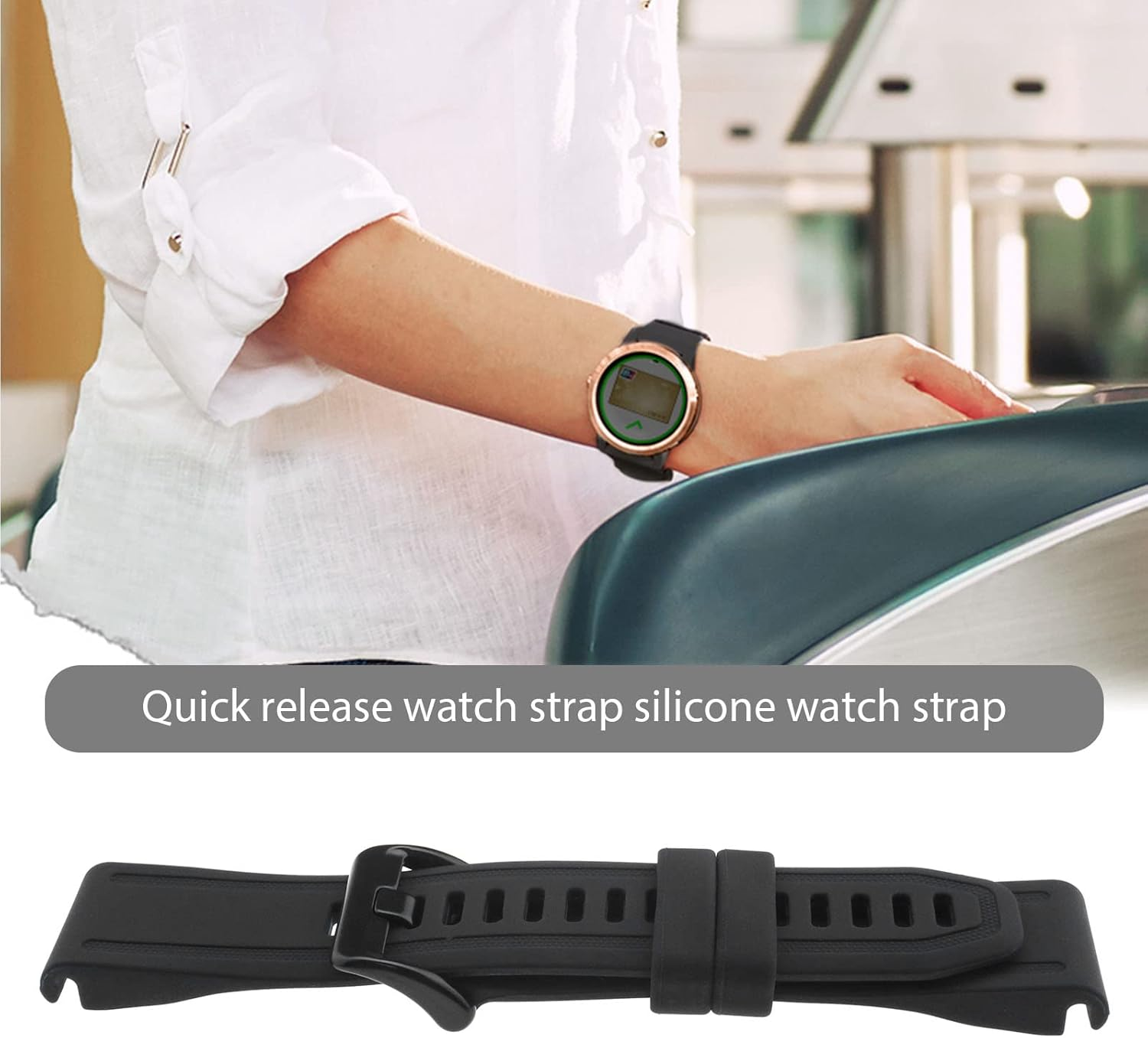 Emagtech Silicone Watch Strap Replacement Compatible with Garmin Fenix 7S/ Fenix 6S/5S/5S Plus/6S Pro Adjustable Watch Band Waterproof Wrist Strap 160-200Mm Black - Blue image number 5