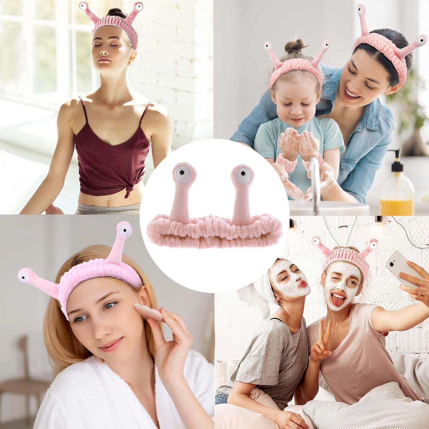 Face Wash Headband Face Makeup Women Cartoon Cute Coral Fleece Elastic for Women and Girls (Pink) image number 6