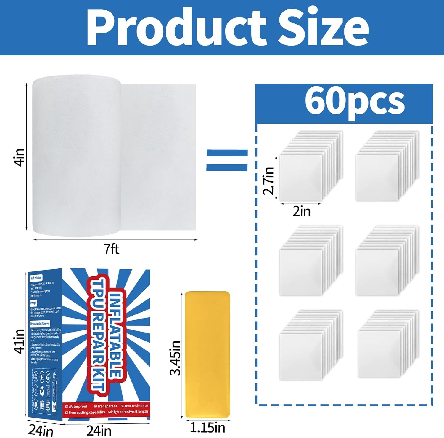 7Ft Inflatable Repair Patch Kit, Bounce House Repair Kit, Heavy Duty TPU Repair Tape, Suitable for Inflatable Houses, Tents, Canopies, Swimming Pool Floating Beds, Etc image number 5