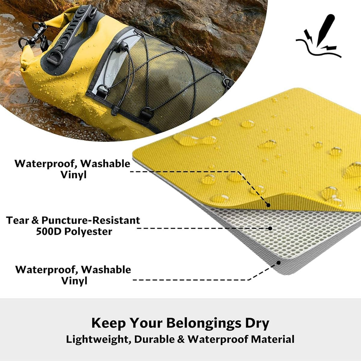 AIMALL Waterproof Dry Bag 10L/30L with Mesh Pocket, IPX6 Roll-Top Backpack for Kayaking, Beach, Boating, Hiking, Swimming, Rafting, 500D PVC Outdoor Gear Bag image number 6