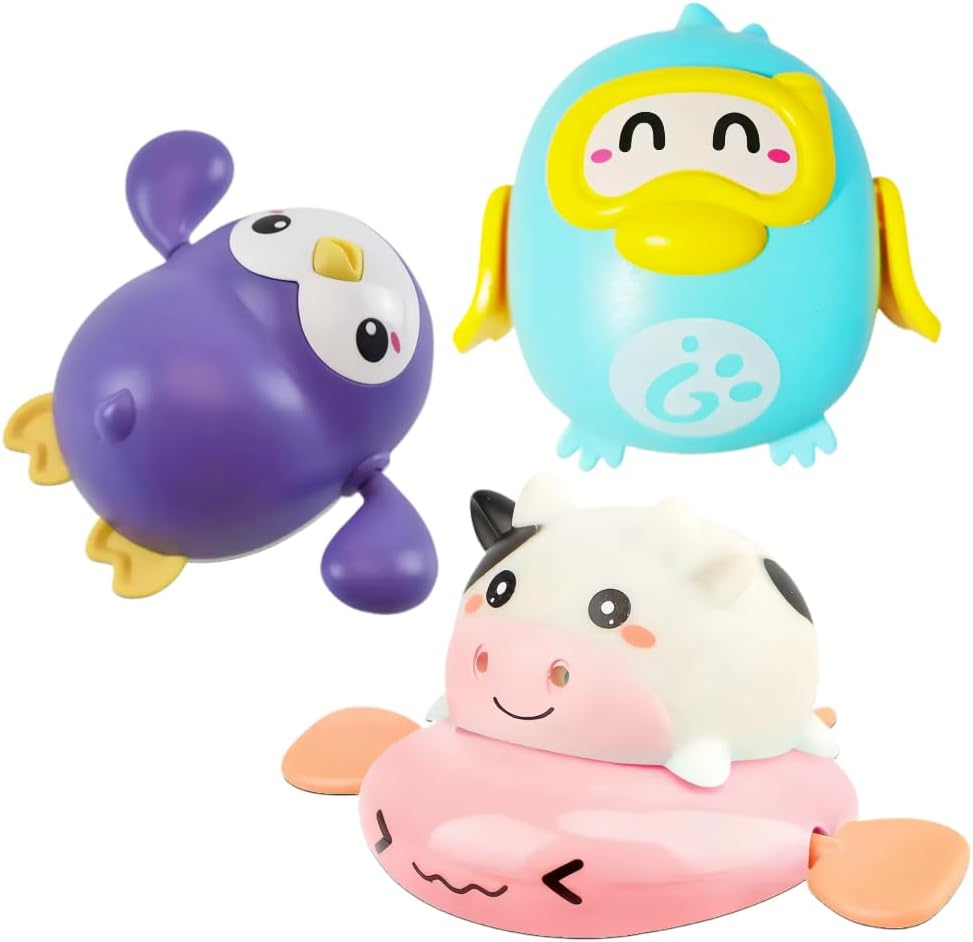 Baby Bath Toys, Animal Themed Swimming Penguins Cow Fish, ABS Material, Bath Toy, Bath Toys, 6 Months - 3 Years, Purple, Blue, Pink image number 1