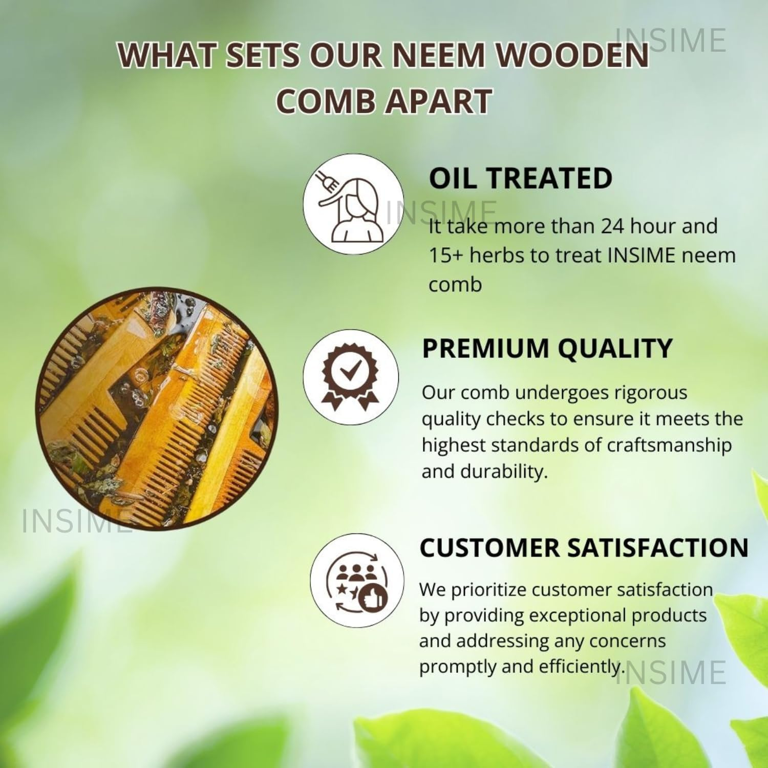 INSIME Neem Wooden Comb for Women Hair Growth | Kacchi Herb Treated Neem Wood Comb for Men Women | Wide Tooth Hair Comb for Men & Women (Pack of 2) image number 1