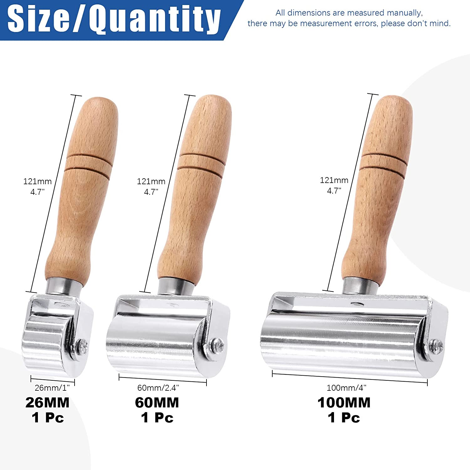 Glarks 3Pcs 26Mm 60Mm 100Mm Leather Press Edge Rollers Leather Edge Creaser and Smoother for Leather Glue Laminating, Quilting, Platen Tools image number 1