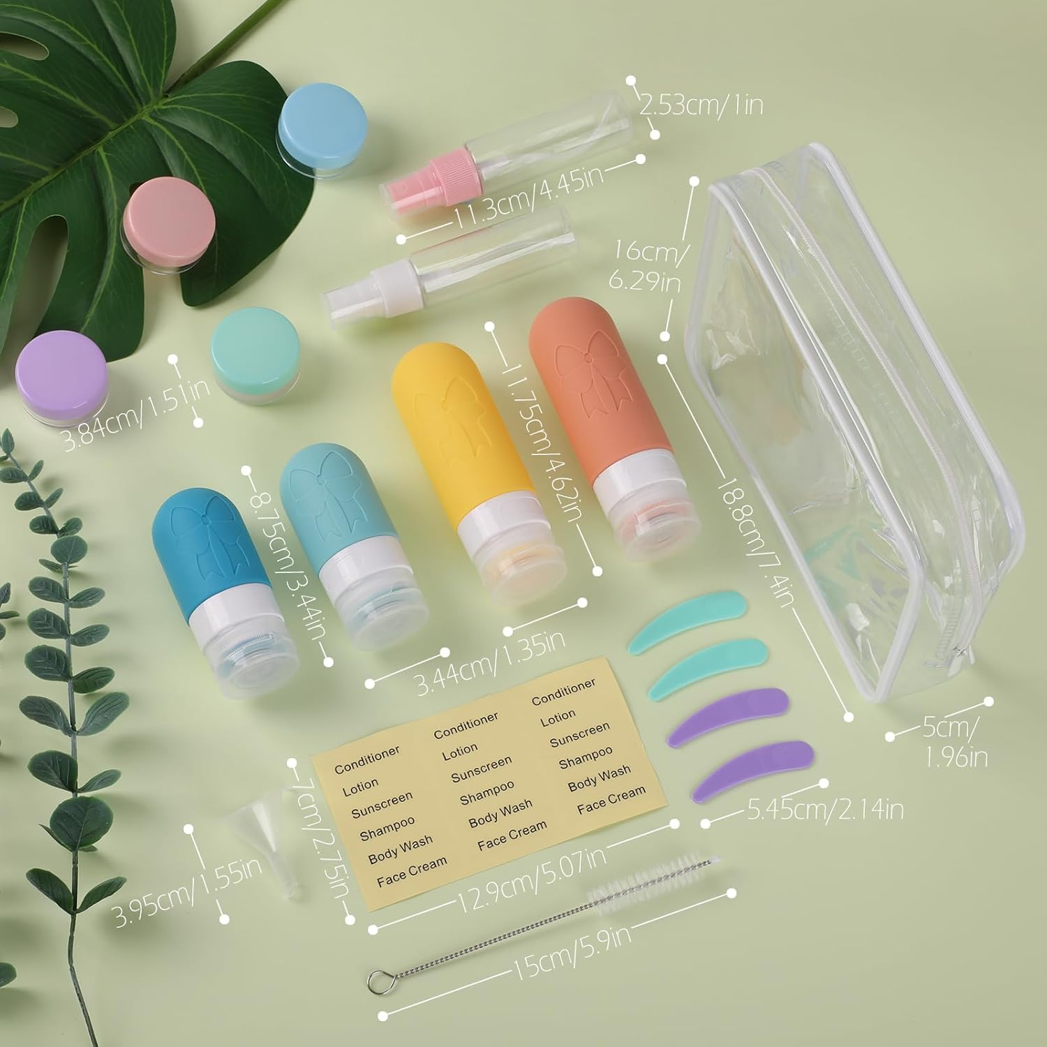 16Pcs Travel Bottles Set, Geeric Silicone Refillable Toiletry Bottle with Funnel,60/90Ml TSA Approved Leak-Proof Small Cream Can Spray Bottle for Shampoo, Lotion,Cream+Waterproof Bag image number 6