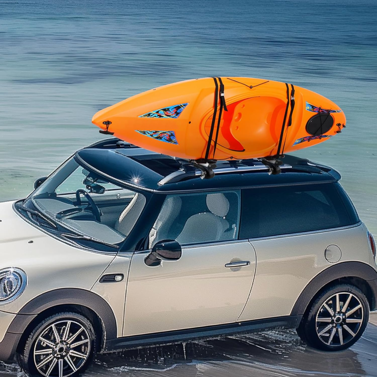 VEVOR Kayak Roof Rack 1 Pair J-Bar, Soft Roof Rack Quick Folding, Top Mount Tie Down, Carrier for Kayak, Surf Board, Canoe, SUP, Ski Board, Mount on Car, SUV, Truck, 1 Kayak image number 1