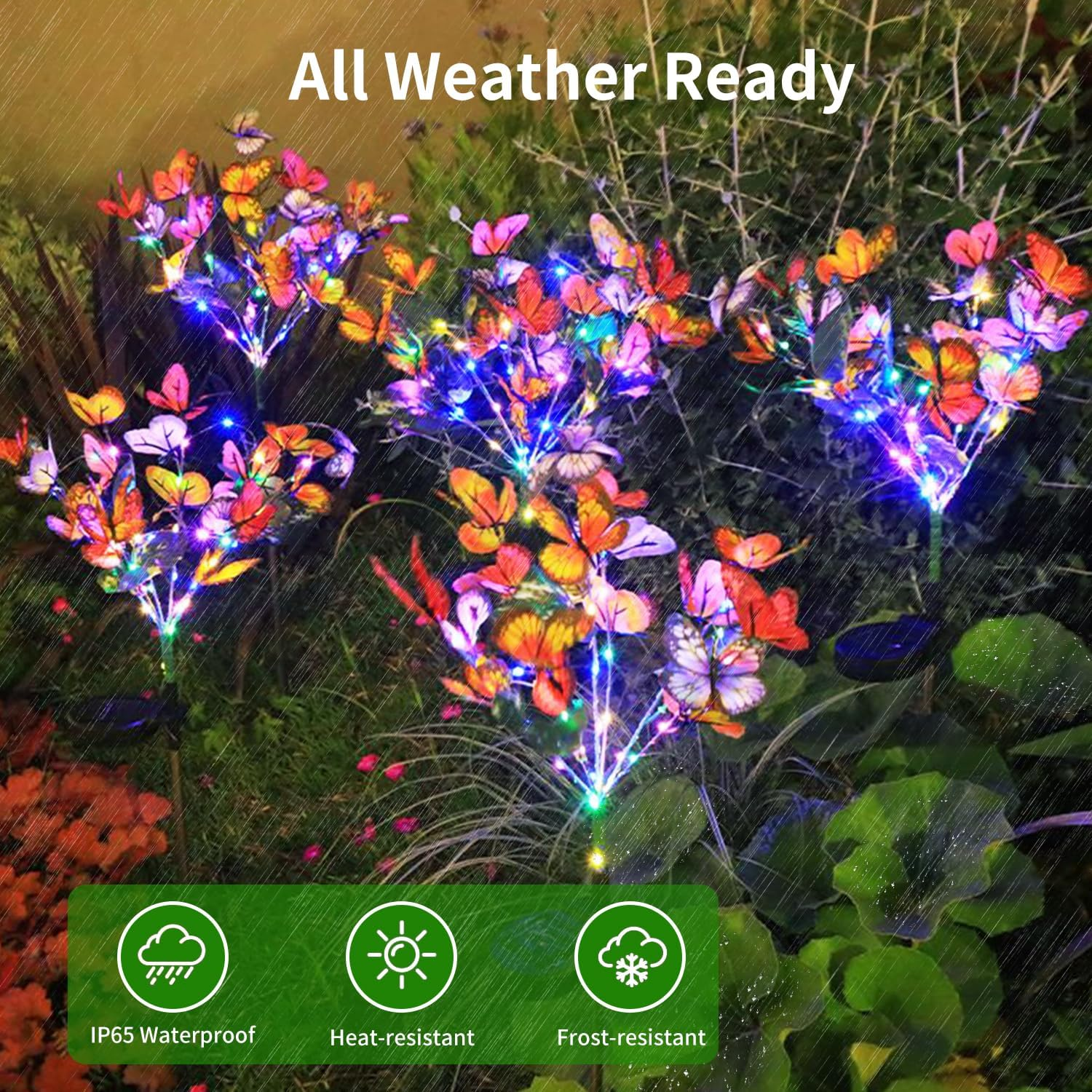 2 Pack 34 Colorful Butterfly Solar Lights, Outdoor Decorative Garden Lights, Color-Changing Design, Waterproof, Solar Powered, Automatic On/Off Yard,And Pathway image number 3