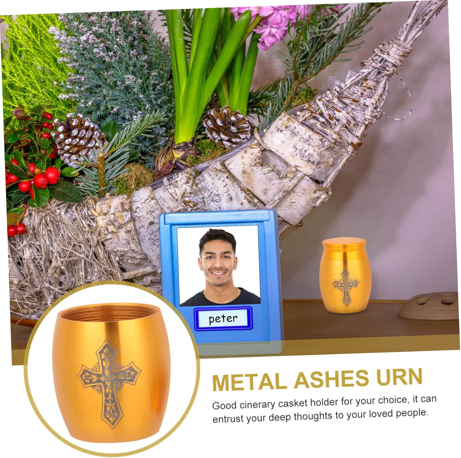 Urn Can Ornaments Stainless Steel Cross Memorial Urn for Human Ashes Keepsake Cremation Funeral for Adult Male Ashes Garden Decoration image number 6
