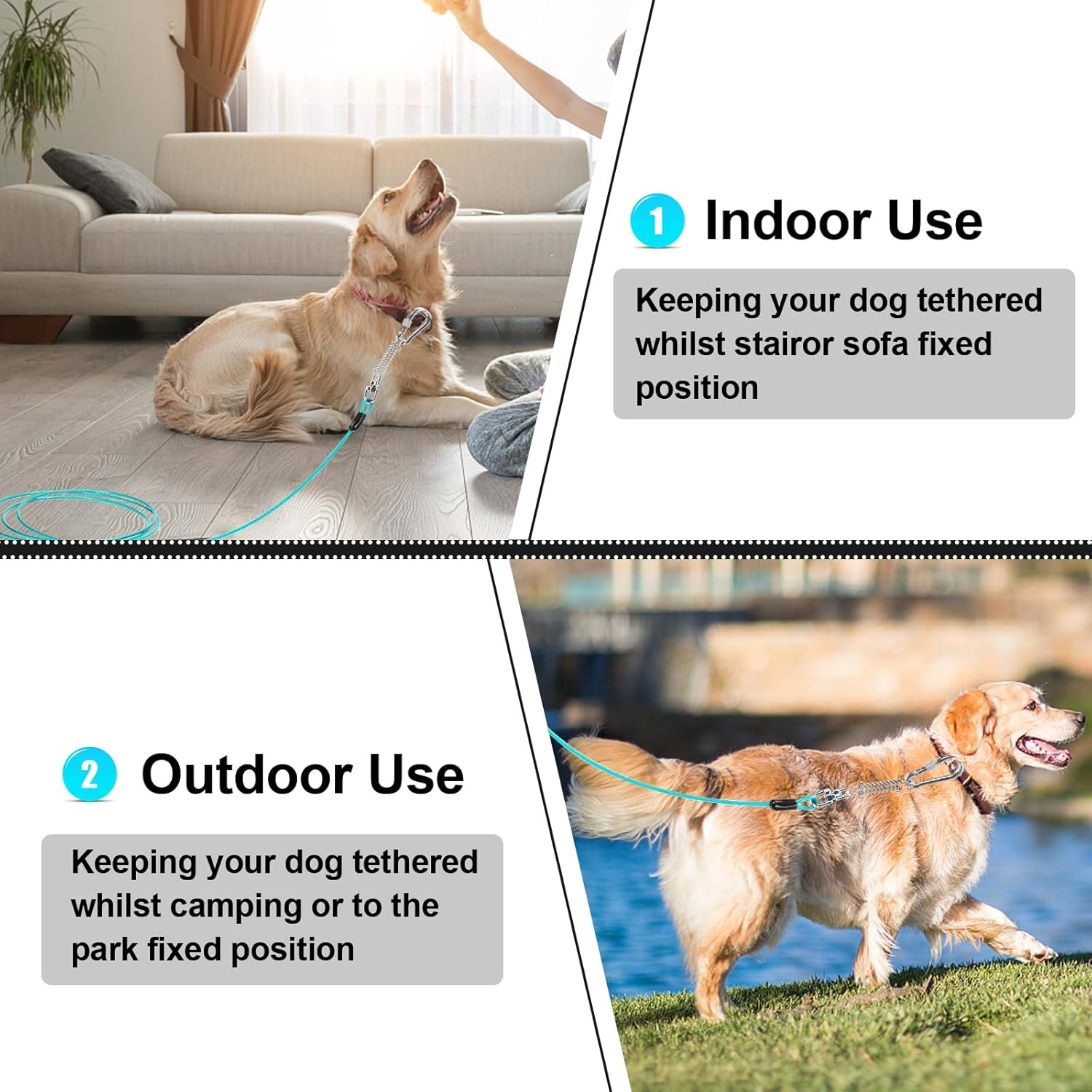 Jenico Dog Tie Out Cable, 10/15/20/30/40/50/70/100/150FT Dog Runner Cable with Swivel Hook and Shock Spring, Dog Leash Run Tether for Yard Outdoor and Camping,For Small to Medium Pets up to 500 LBS image number 4