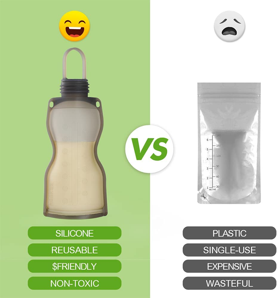 Haakaa Silicone Milk Storage Bag,Reusable Breast Milk Bags for Breastfeeding,Food Grade Silicone,Bpa Free,9 Oz/260 Ml，5Pack image number 3