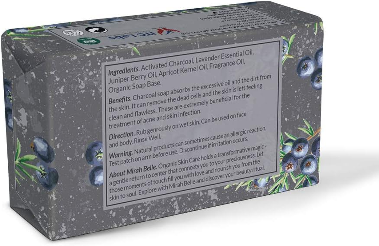 Mirah Belle - Organic Activated Charcoal Cleansing Soap Bar (Pack of 3-125 GMS) - Clogged Pores, Blackheads Removal. SLS, Paraben, Gmo-Free,375 Gm image number 3