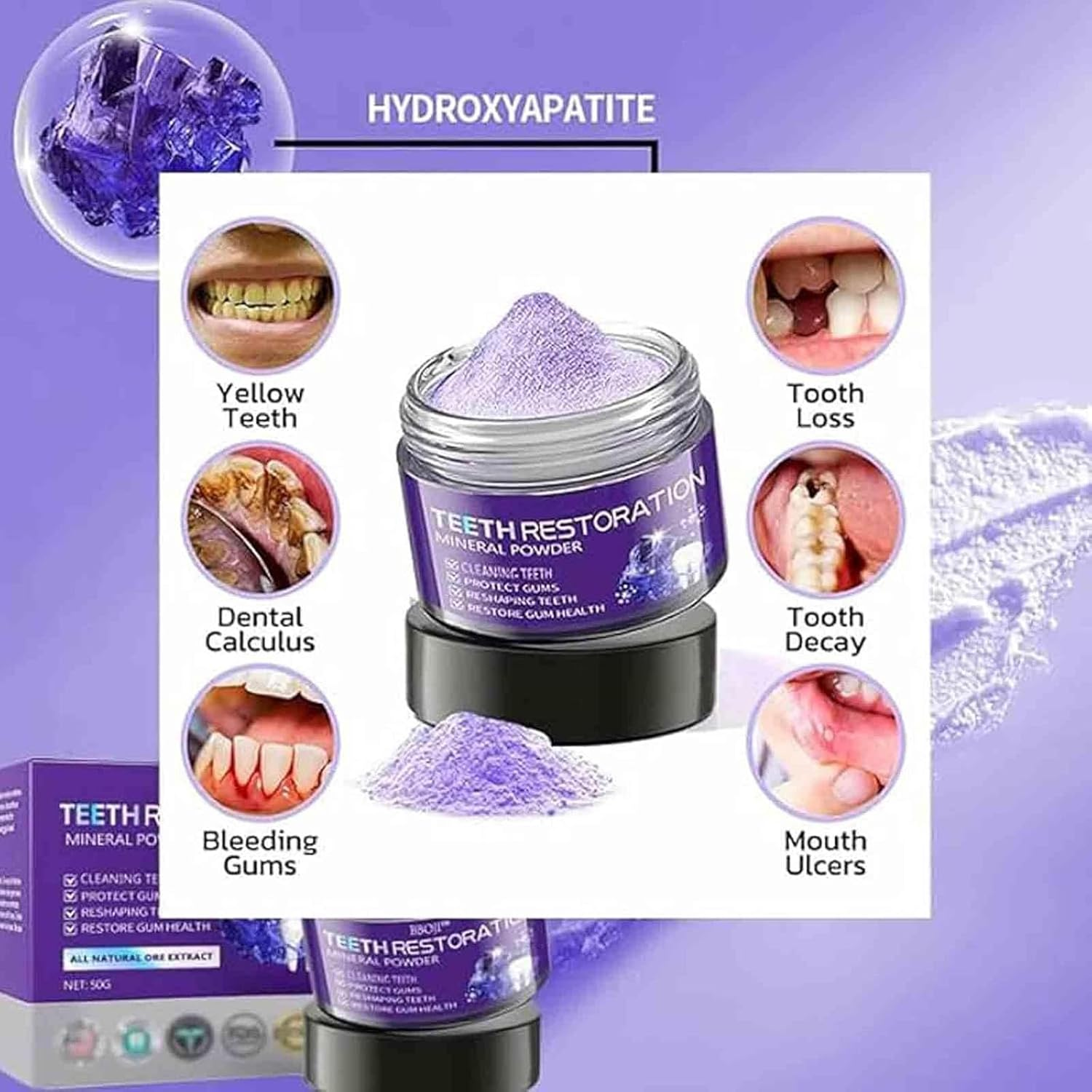 Odalit Teethrestoration Mineral Powder, New Teeth Restoration Mineral Powder Purple, Mineraltoothpowder, Teeth Restoration Mineralpowder Hydroxyapatite, Freshen Breath (1Pc) - 2Pcs image number 3