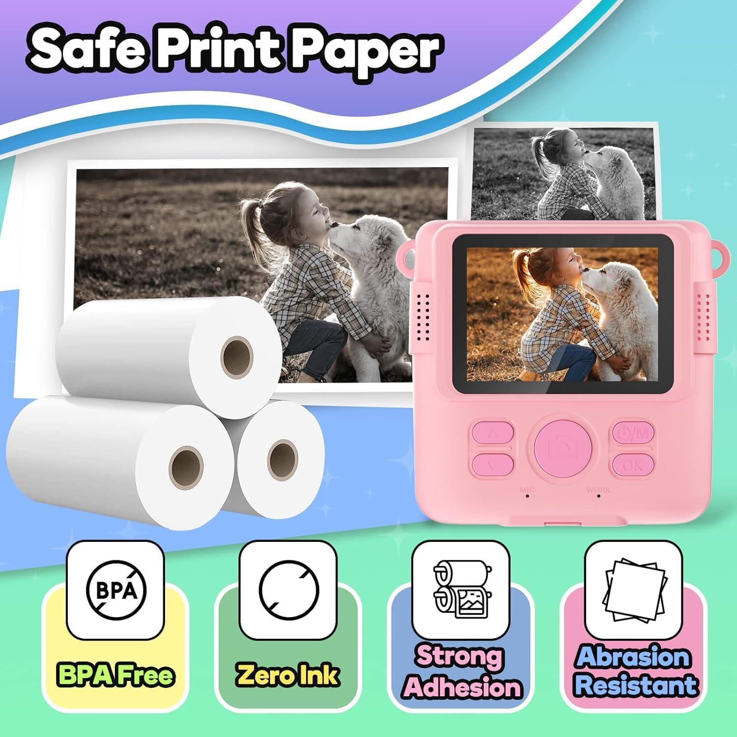12 Rolls Print Camera Paper Refill，Thermal Print Paper Rolls Photo Print HD Printing for Most Kids Instant Camera - Paper Only(White-12)