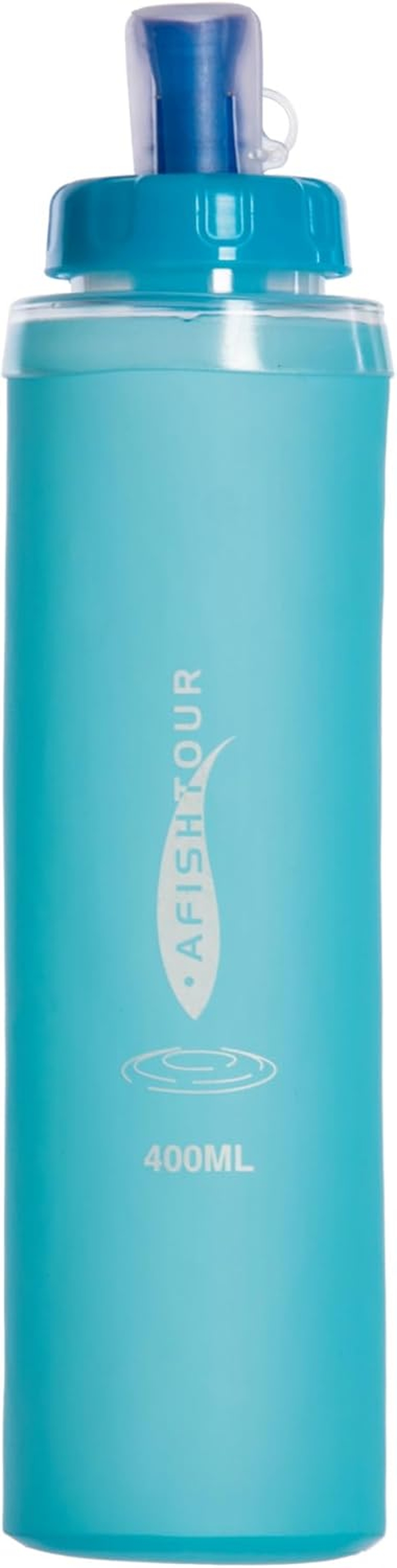AFISHTOUR Collapsible Squeeze Soft Flask with Filter - Lightweight Bottle Water &ndash; 500 Ml/17 OZ for Trail Running, Hiking, Travel, Cycling, and Fishing; Bpa-Free (Transparent White)