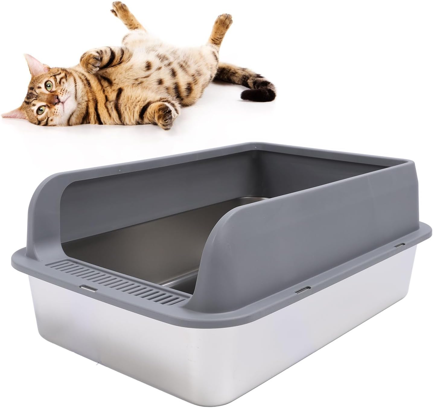 Stainless Steel Cat Litter Box, XL Enclosed High Sided Cat Litter Box, Nonstick Metal Litter Box for Big Cats, Easy Cleaning, Include Scoop (XL 7.5X13Cm)