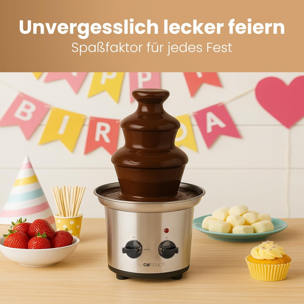 Clatronic&reg; SKB 3248 Chocolate Fountain with Excellent Chocolate Flow, for Fruits and Pastries, Easy to Clean, Chocolate Fountain with Melting Function, Small Chocolate Fountain image number 5