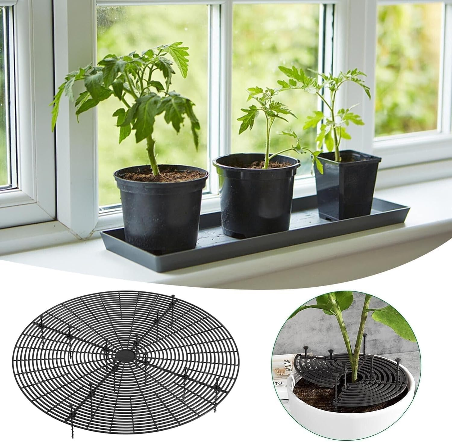 Plastic Grid Plant Pot Cover, 3Pcs Plant Pot Cover Plant Pot Grid Covers,Plant Pot Grid Cover Plant Pot Protector,Plant Pot Grid Soil Protector Cover,Plant Pot Grid Soil Protector Covers with Stake image number 6