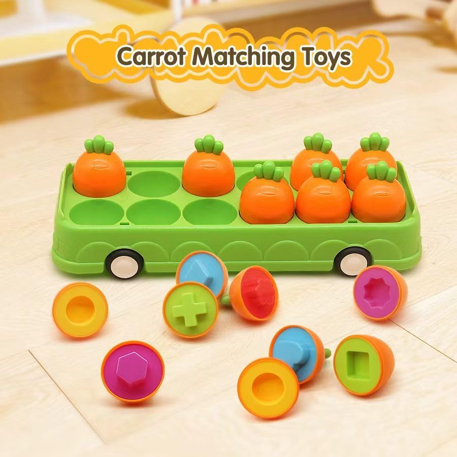 Montessori Carrot Matching Educational Toys Gift Age 1-3+ Early Education Training Toys for 1/2/3/4/5 Year Old Children Color Shape Sorting Learning Set Carrot Toy for Baby Toddler