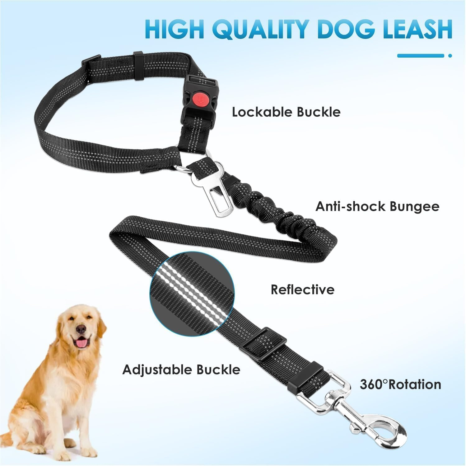 Dog Seatbelt Leash for Cars, 2 Pack Pet Safety Car Seat Belt with Adjustable Buckle & Reflective Bungee, Connect Dog Harness in Vehicle Car Dogs Restraint Travel Daily Use image number 2