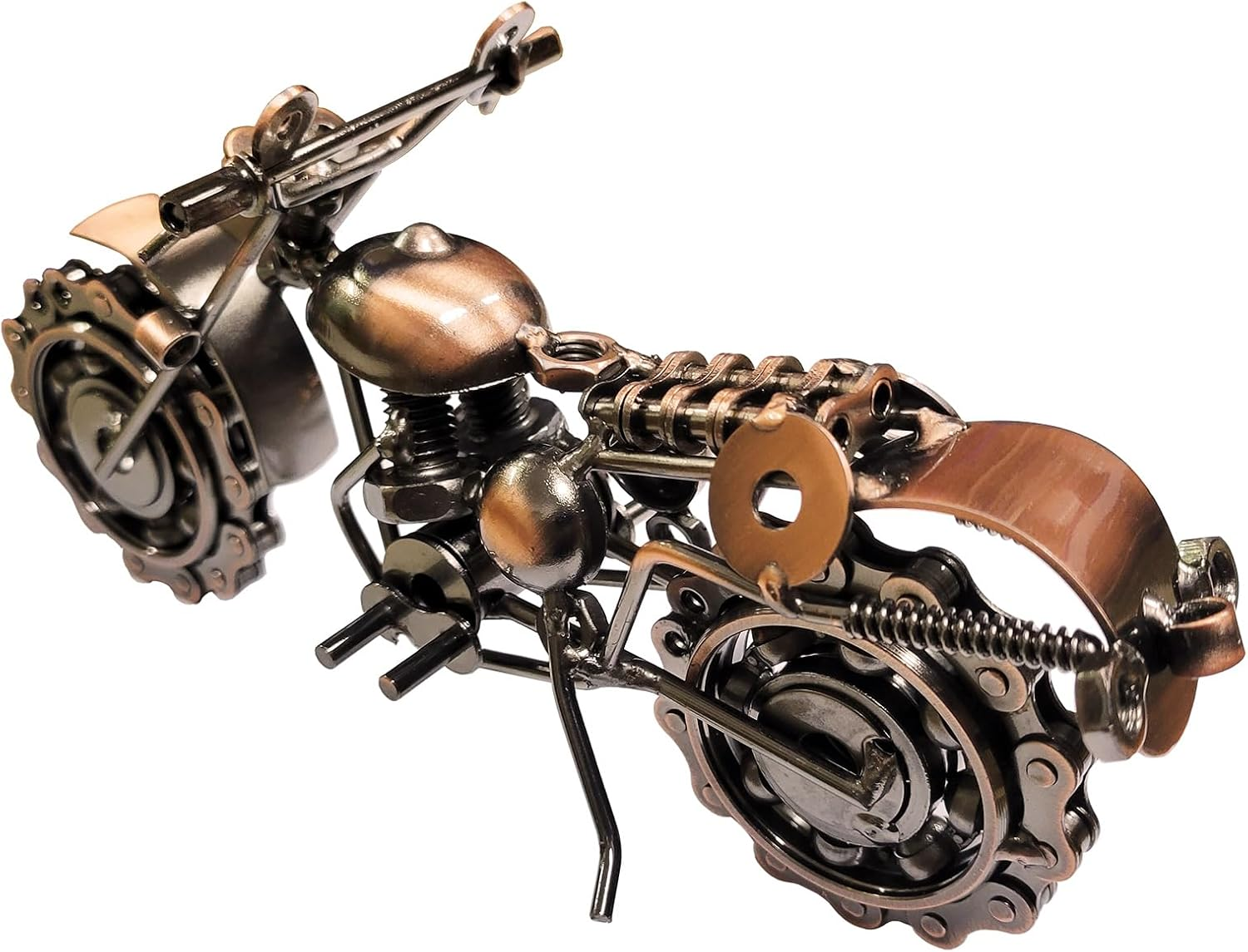 Auto-Plaza 9" Vintage Retro Metal Model Motorcycle Bike Tone Handcrafted Handmade Chainwheel Ornament Art Sculptures Collectible Gift (Bronze)