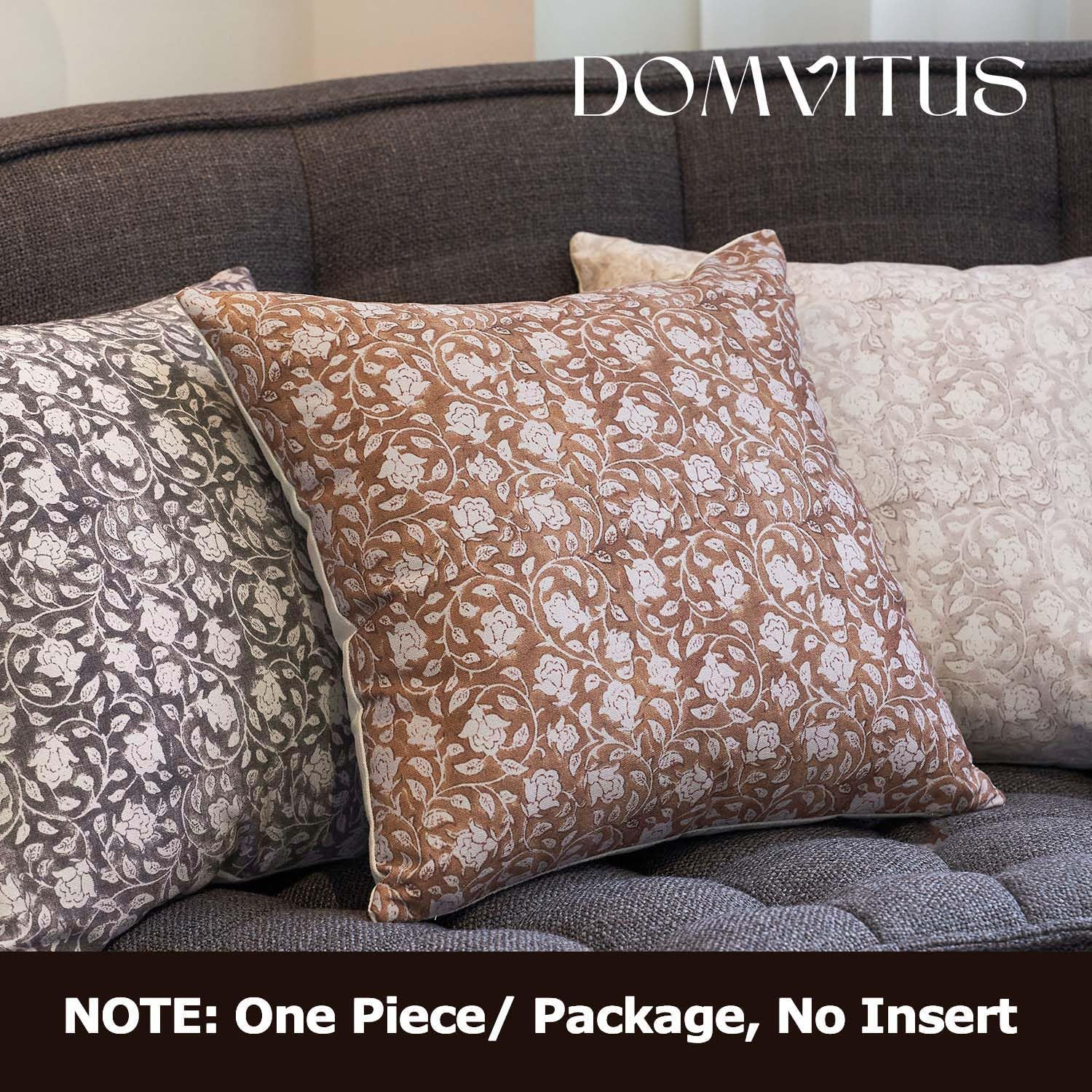 DOMVITUS Floral Pillow Covers 18X18, Throw Pillows for Couch, Block Print Pillow Cover, Decorative Neutral Accent Throw Pillow Covers for Living Room, 1PC, Brownish Orange image number 1