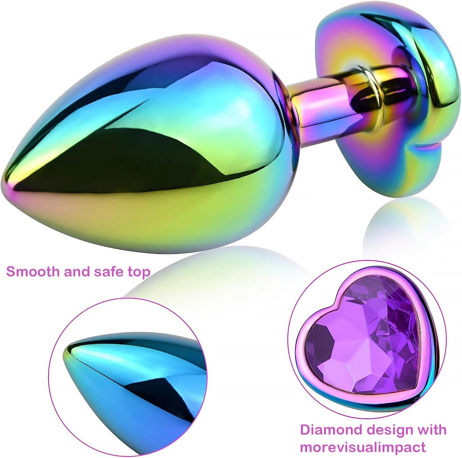3 Pcs Luxury Metal Plug Anales Set Plated 3D Acrylic Heart Shaped Diamond Jewelry Anal Trainer for Beginners Couples Large/Medium/Small,Purple image number 4