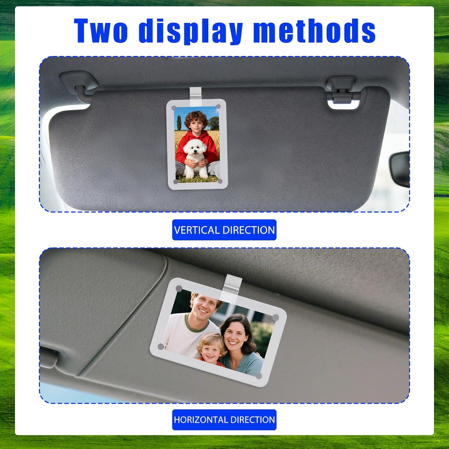 2Pcs Car Picture Holder, Clear Acrylic Magnetic Car Visor Photo Clip Personalized 3" & 4" Size Picture Frame for Sunshade Vent Dad Mother Kid Pet image number 3