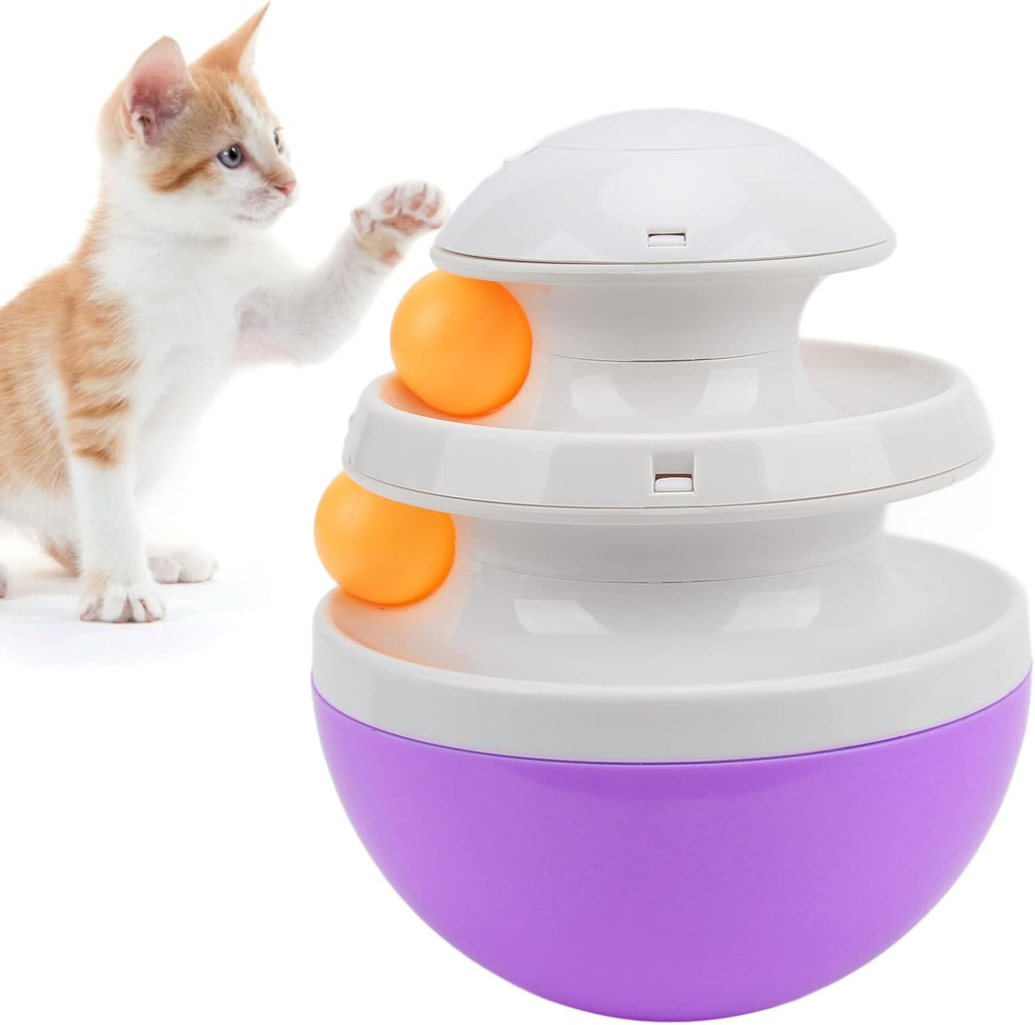 Cat Turntable Toys, Prevent Slip Track Adjustable Leakage Device Cat Leaky Food Ball, Interactive Kitten Fun Mental Physical Exercise Puzzle Toys for Cats Dogs (Purple)