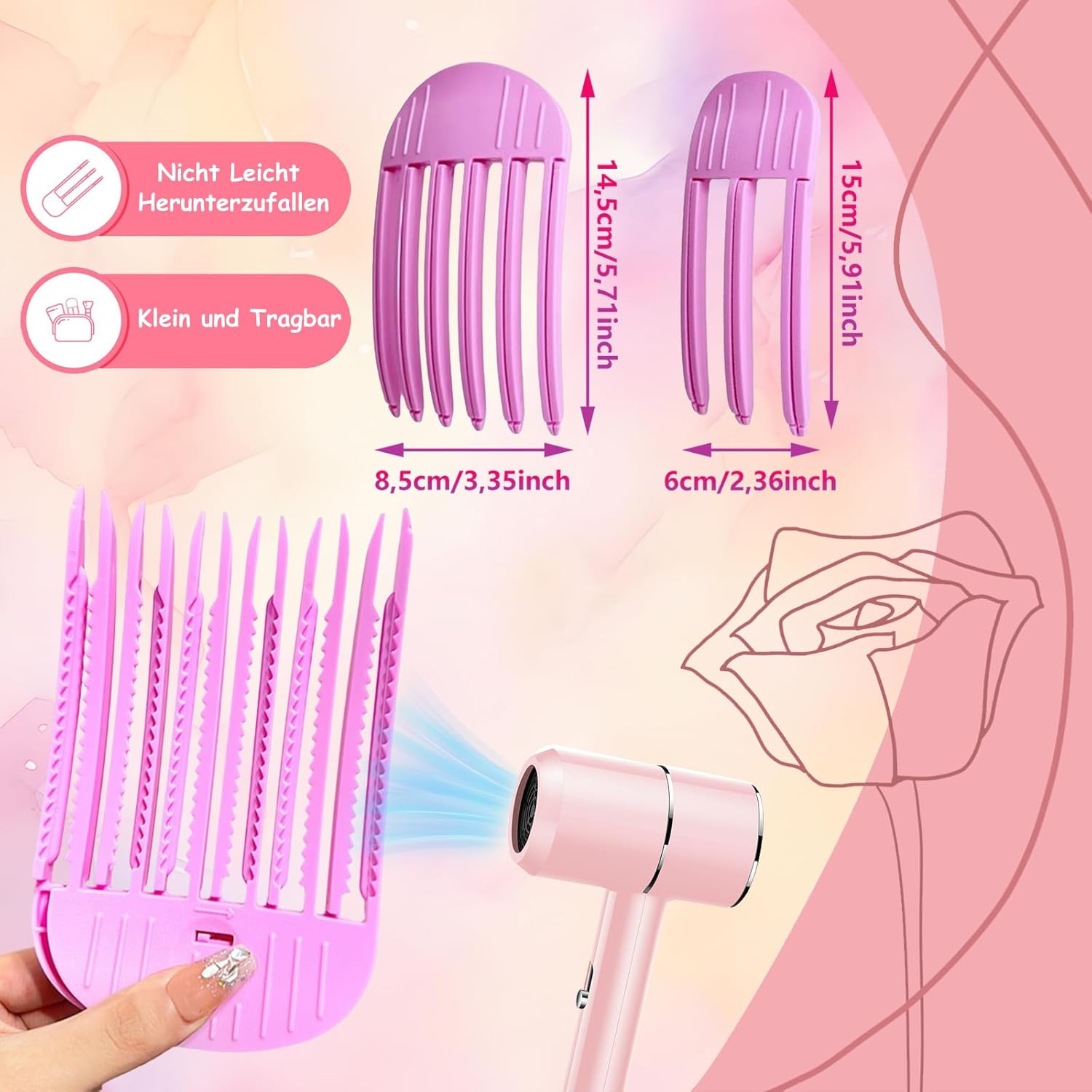 Whaleo Volume Clips Hair Pack of 4 for Fluffy Bangs, Volume Hair Clip, Hair Roots, Lifting Clips for Fluffy Bangs and High Crown Hairstyle, Volume Comb for Men and Women
