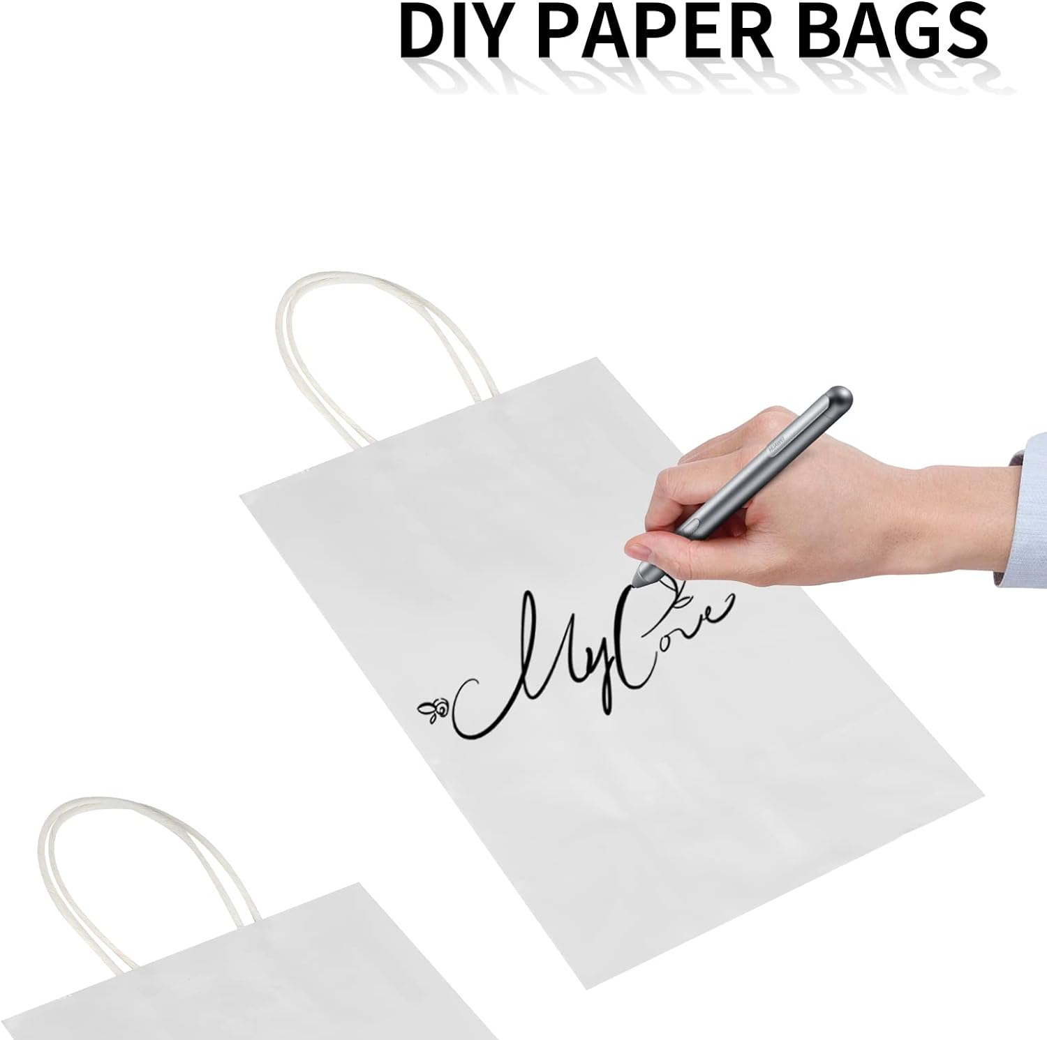 Toovip 100 Pack 5.25X3.25X8.25 Inch Small White Kraft Paper Bags with Handles Bulk, Gift Wrap Bags for Favor Grocery Retail Party Birthday Shopping Business Goody Craft Sacks Merchandise Take Out Cub - Gold image number 4