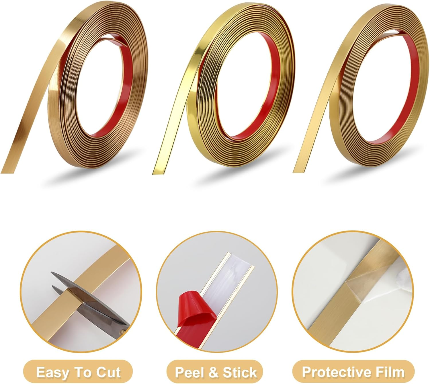Soengsau Matte Gold Finish Molding Trim, 5M (L) X 1Cm (W) Peel and Stick Decoration Strip for Ceiling, Wall, Tile Edge, Furniture Cabinet, Mirror image number 1