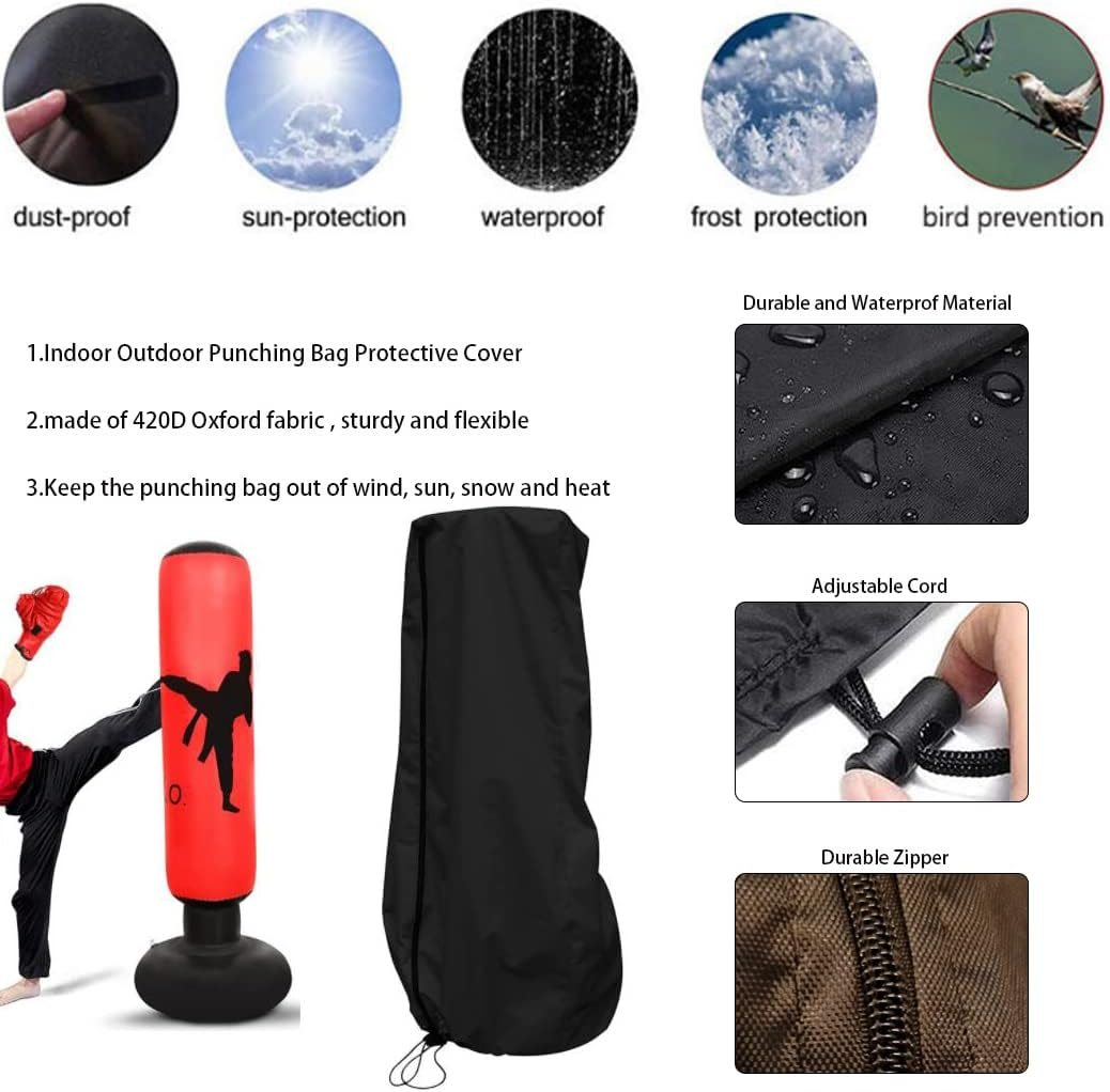 Punching Bag Cover Outdoor Waterproof/Dustproof Standing Boxing Bag Cover Boxing Punching Bags Heavy Bags for Sports Outdoors Exercise Black image number 1