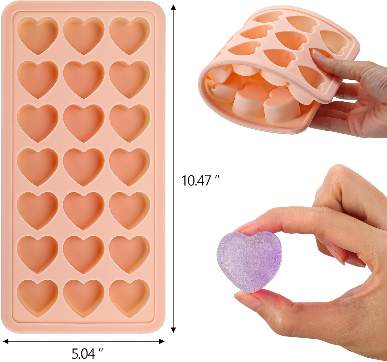 Heart Shaped Ice Cube Trays with Lid, Silicone Heart Mold, Easy Release Ice Trays, 21-Cavity Heart Molds for Ice Cubes, Gelatine, Chocolate, Baking and Candy - Pink image number 3