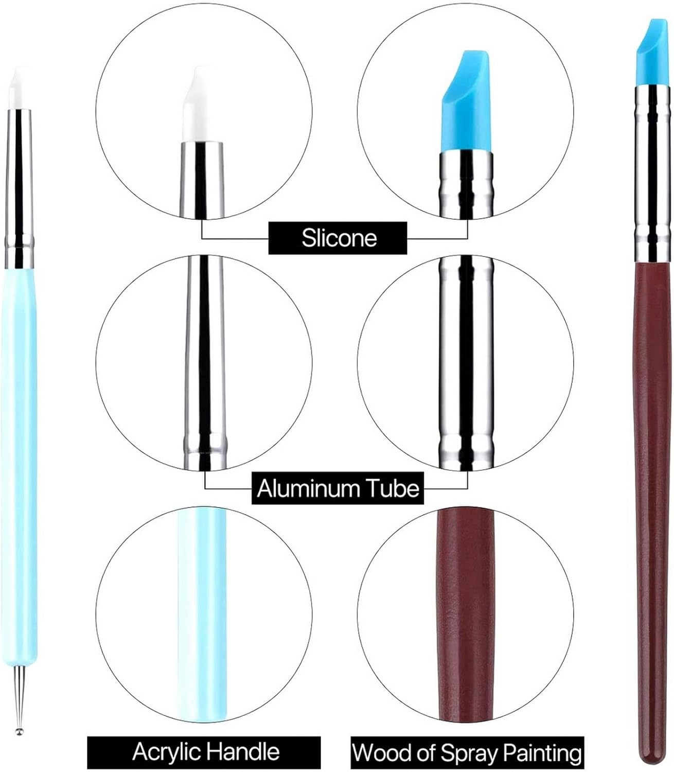 VANANA 10 PCS Silicone Polymer Clay Sculpting Tool Pen Rubber Tip Color Shaping Wipe Out Carving Pen Brush Modeling Dotting Tool Pottery Craft image number 3