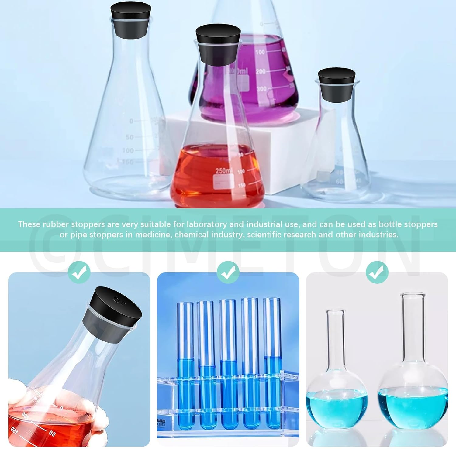 32PCS Solid Rubber Stoppers Assortment Kits 000#-10# 13 Assorted Sizes Black Lab Plug Tapered Lab Seal Rubber Stoppers for Pipe Tank Bottle Sealing(Black) image number 3