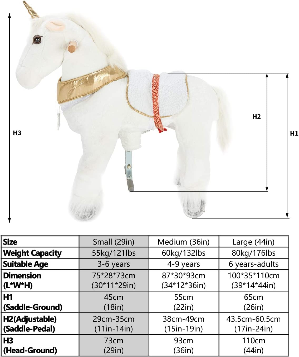 UFREE Horse Action Pony, Walking Horse Toy, Rocking Horse with Wheels Giddy up Ride on for Kids Aged 3 to 6 Years Old, Unicorn with Golden Horn image number 5