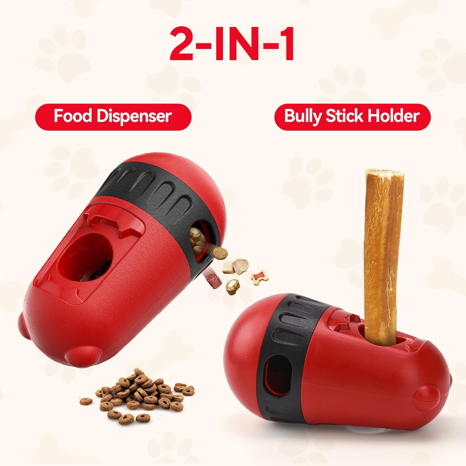 2 in 1 Interactive Treat Dispensing Dog Toys, Bully Stick Holder, Adjustable Dog Treat Holder for Medium & Large Dogs, Safety Device to Prevent Choking, Red - Blue image number 3