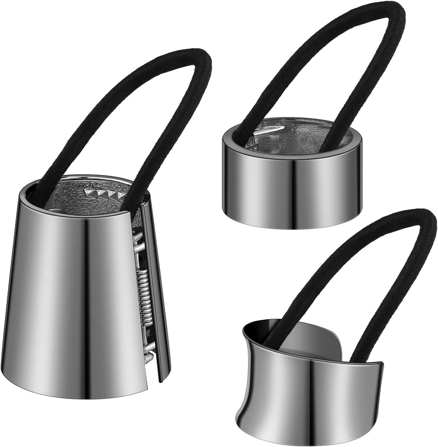 3 Pieces Metal Circle Hair Cuff Elastic Hair Band Hair Ties Ponytail Holder Hair Rope Accessory for Women Girls, 3 Styles (Silver)