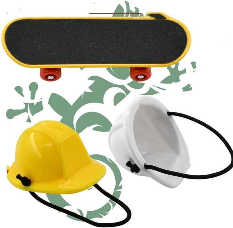 Bearded Dragon Accessories Small Engineer Hat for Bearded Dragon Lizard Construction Helmet Hats and Mini Scooter for Hamster Lizard Parrot Reptile Small Animals (Style1, One Size)