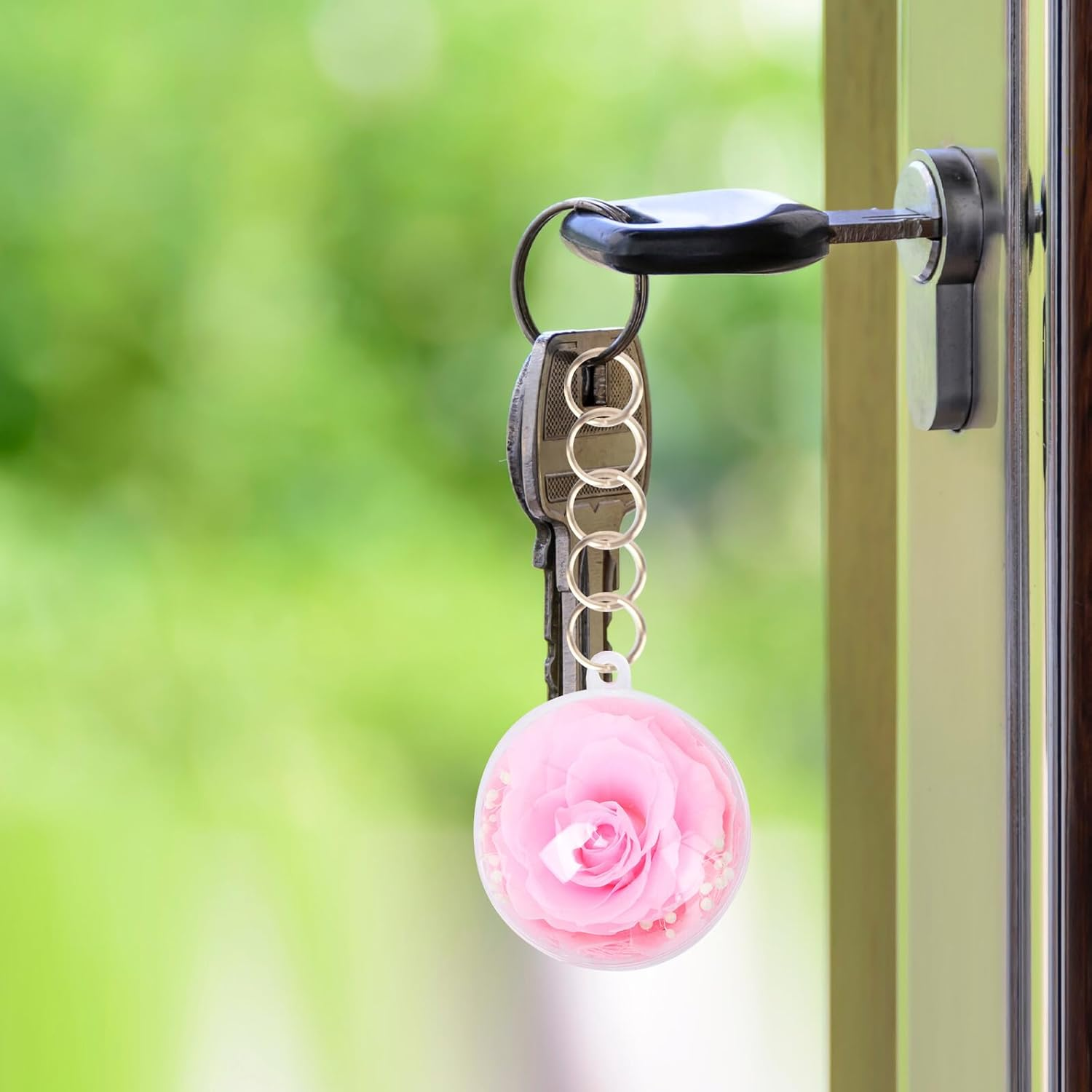 GOOHOCHY Preserved Flower Key Pendant Bag Charm Pink 5Cm Ball Keychain for Women New Year DIY Accessory image number 5