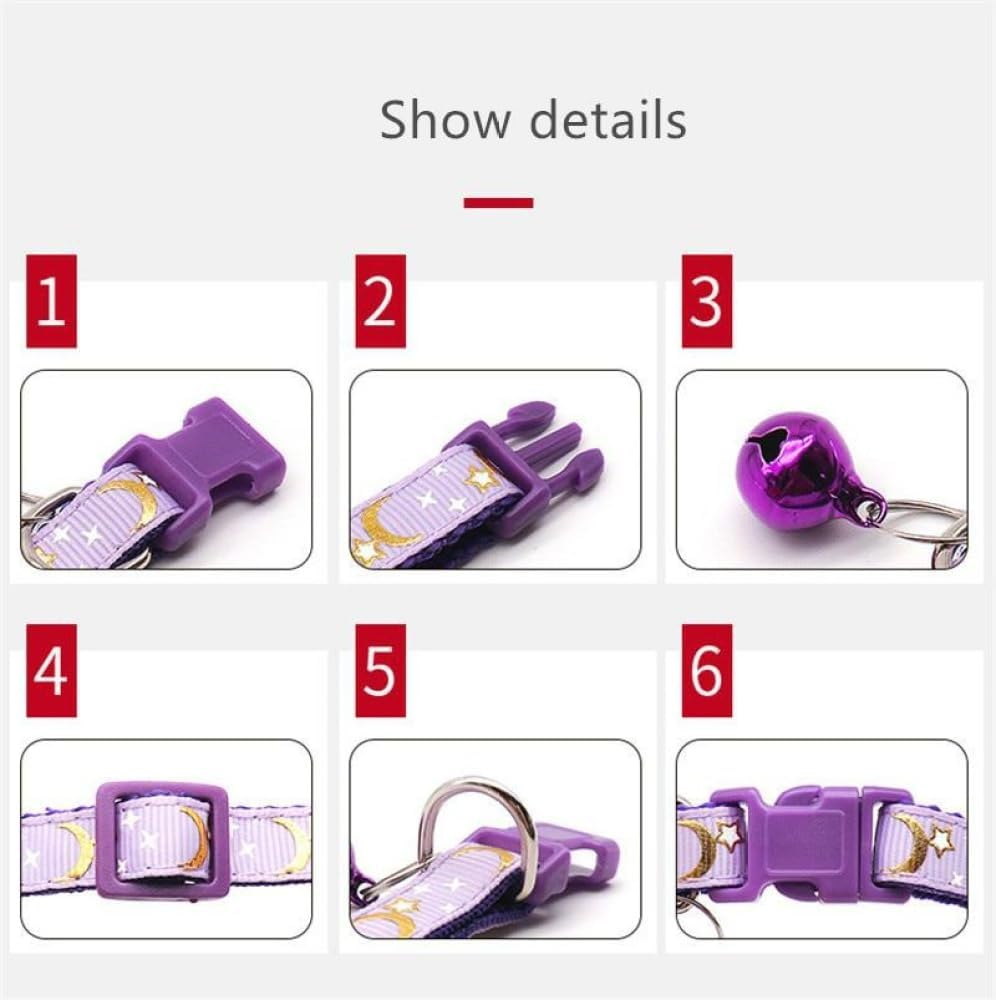 Reflective Cat Collars Breakaway with Bell Moons Stars 2 Pack Girl Boy Pet Kitten Collar Adjustable 7.5-12.5 Inch (Purple) image number 6