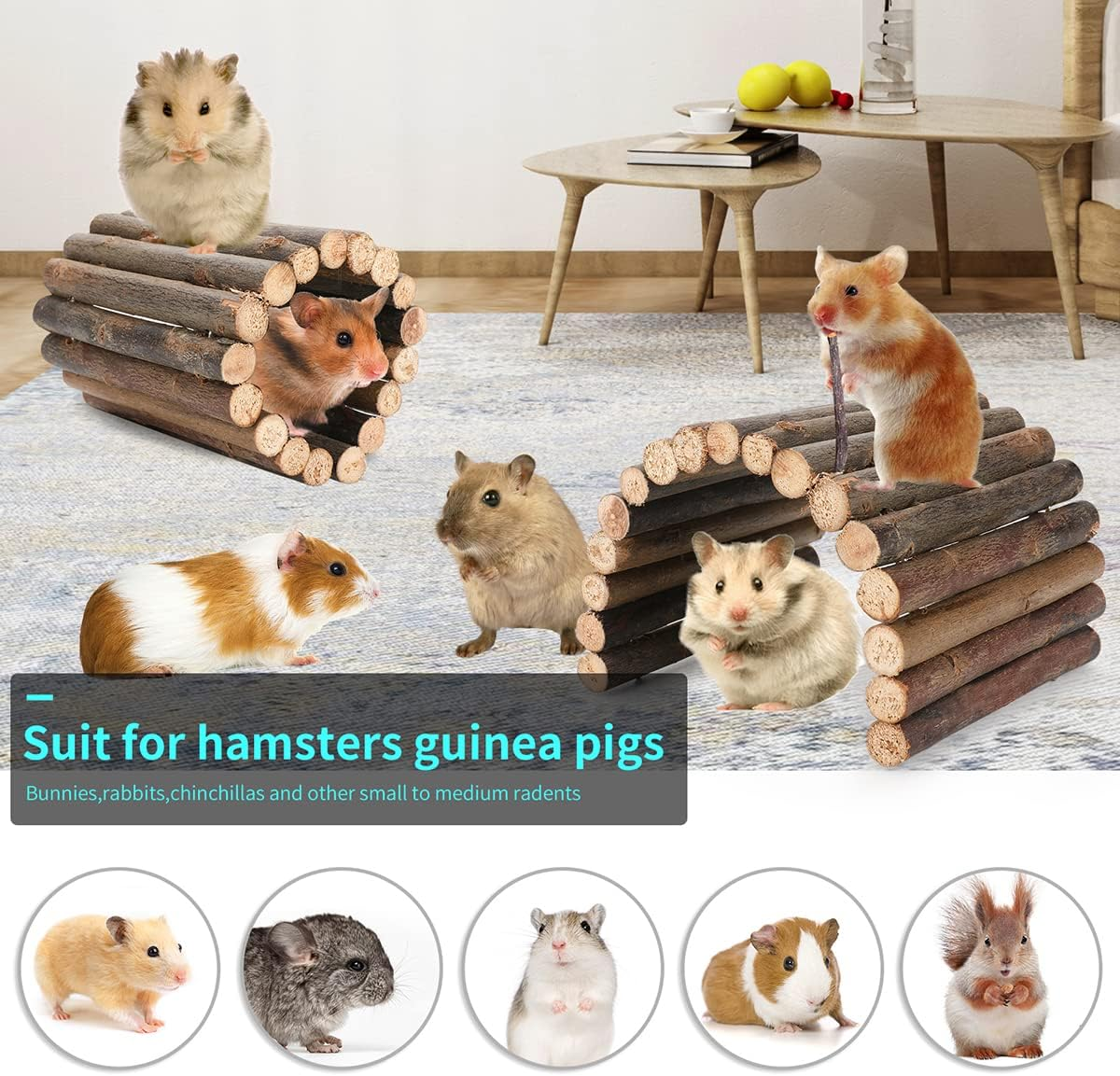 Hamster Toys Guinea Pig Toys Hamster Wheel Hamster Cage Accessories Small Animal Molar Chew Toys for Chinchillas,Gerbils,Mice,Rats,Mouse,Rabbit,Bunny Hideout Seesaw (Bendable Hideout(2 Packs)) image number 5