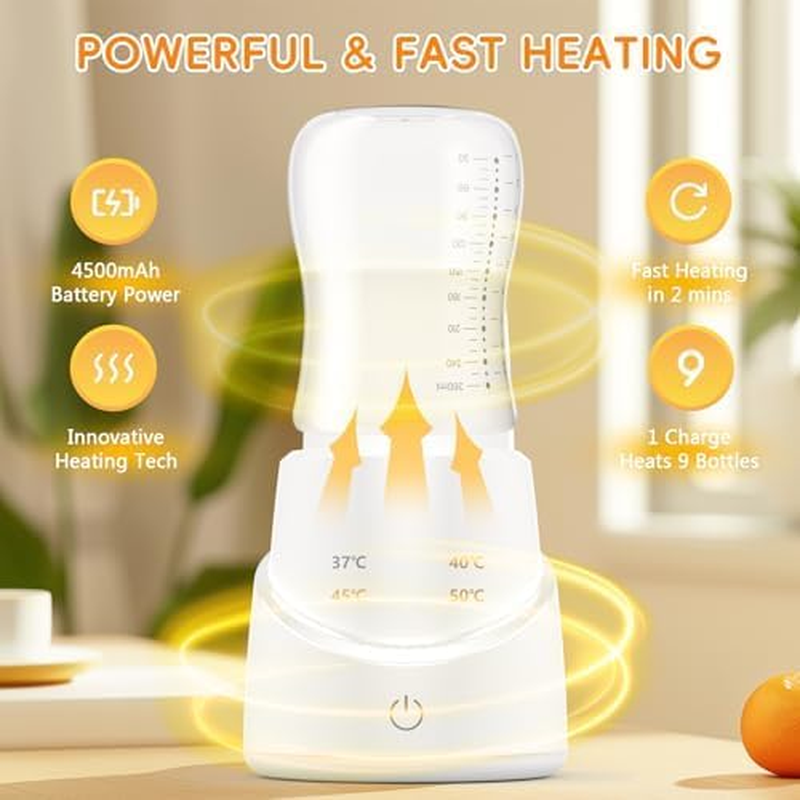 Advwin Portable Milk Warmer, Fast Baby Bottle Warmer for Breastmilk, Formula, Water, USB Rechargeable Bottle Warmer for Travel, W/ 4 Apapters image number 2
