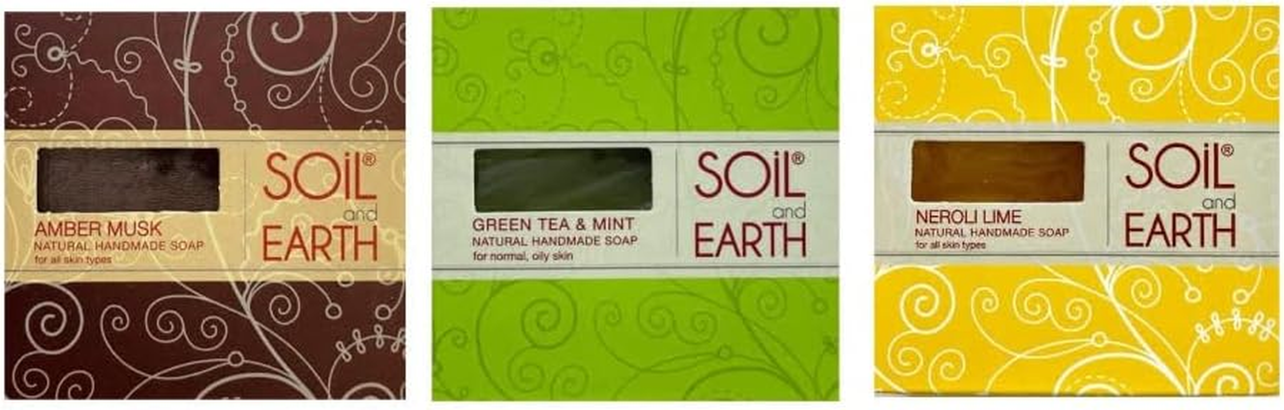 Soil and Earth Soap Gift Box- Neroli, Amber, Green Tea- NO SILICONES & PARABENS, 125 Gms (Pack of 3)_3 X 125 Gm/4.4 Oz. image number 1
