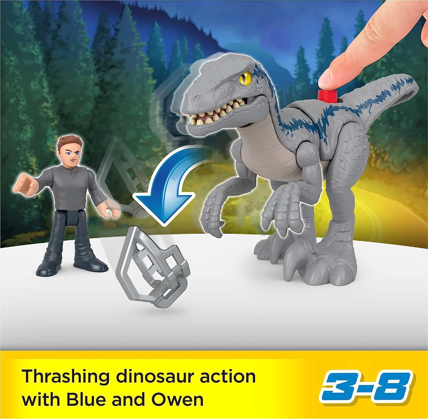 Fisher-Price Imaginext Jurassic World Dominion Dinosaur Toy Set with Blue and Owen Grady for Preschool Pretend Play, Breakout Blue image number 3
