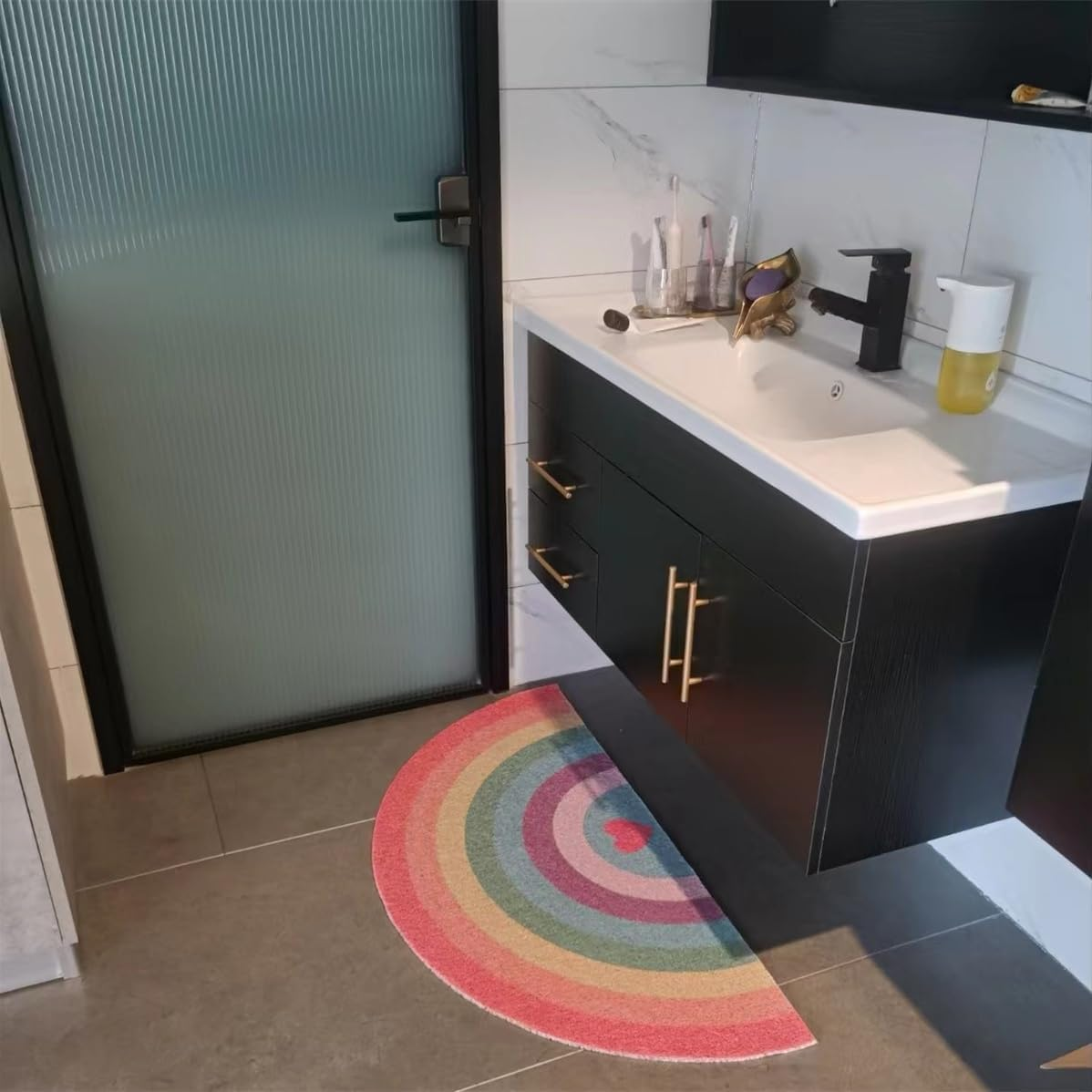 Creative Semi Circular Area Rug anti Slip Door Mat Rainbow Floor Mats Bedroom Carpet Rugs Entrance Doormat Anti-Slip Mats Rubber Backing, Durable & Washable (40&times;80Cm)