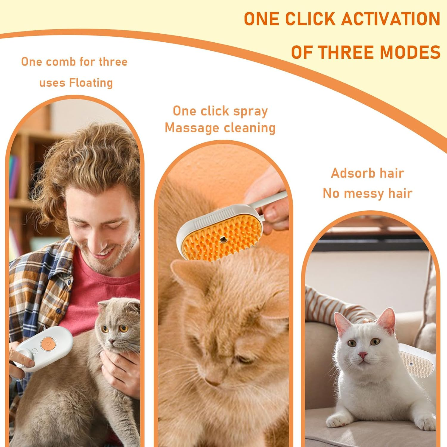 Pack of 2 Cat Brushes with Steam, 3-In-1 Steam Brush Cat, Steam Cat Cleaning Brush, Multifunctional Dog Steam Brush, Self Cleaning Steamy Cat Brush, for Cats and Dogs for Hair Removal image number 4