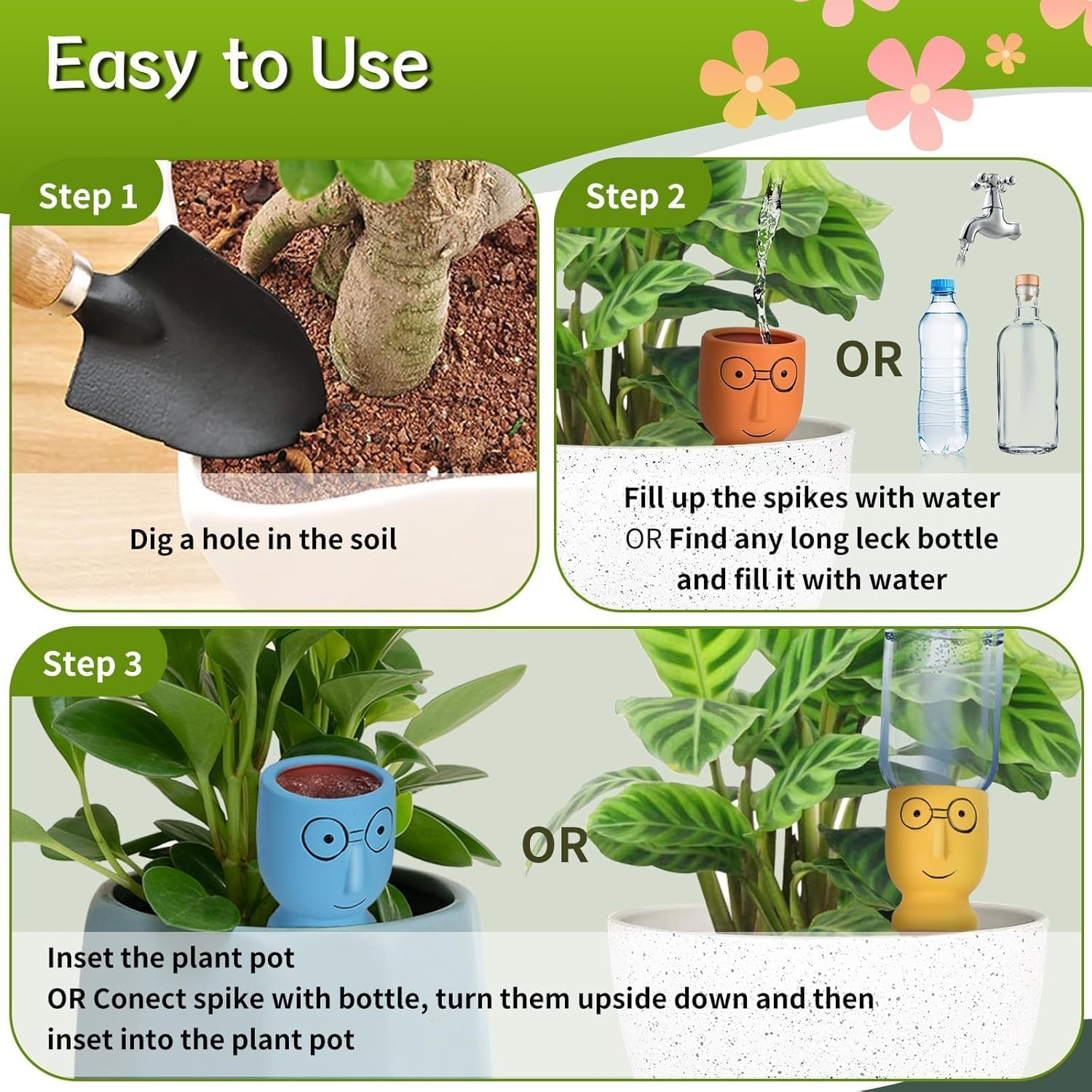 4 Pack Terracotta Watering Spikes, Vacation Self-Watering Planters Devices, Continuous Moisture with Slow Release Watering System image number 5