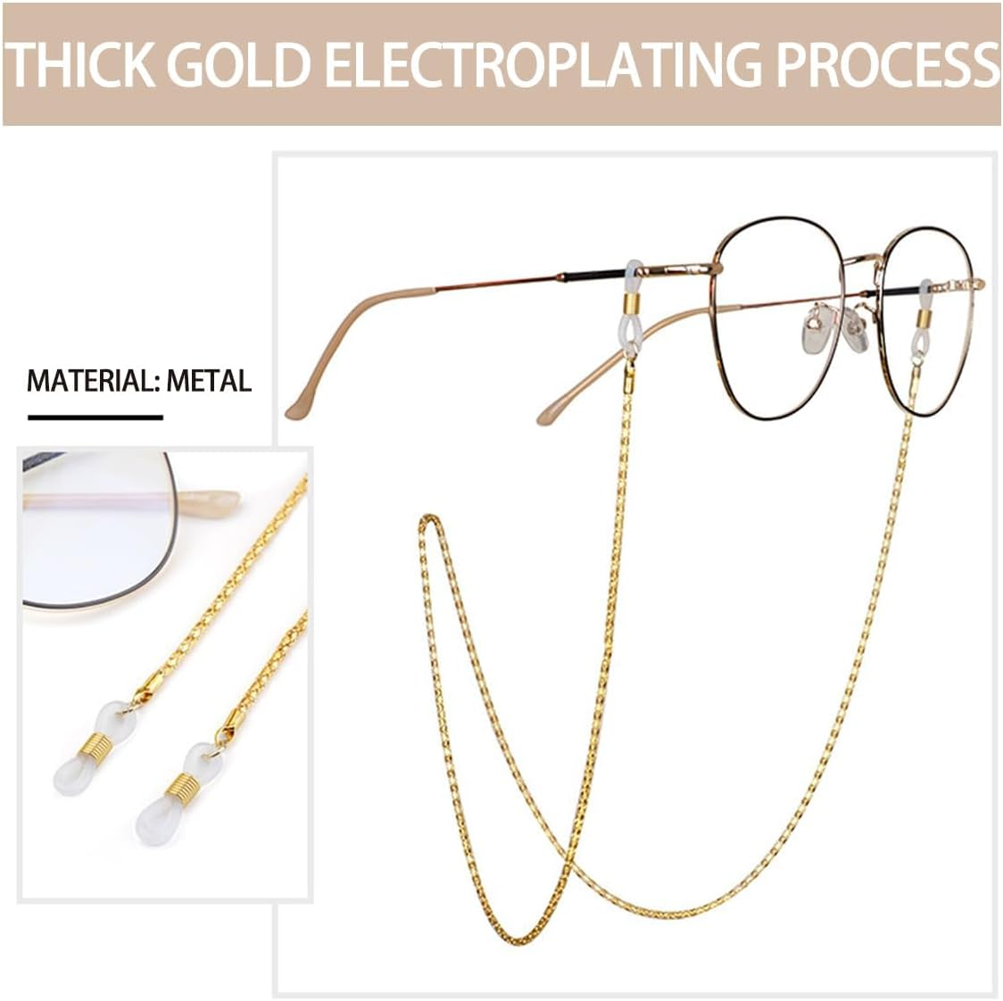 3Pcs Eyeglasses Lanyards Straps- Eye Glasses String Holder Chain,Glasses Holders Necklace for Men Women (Blackwhitegold) image number 1