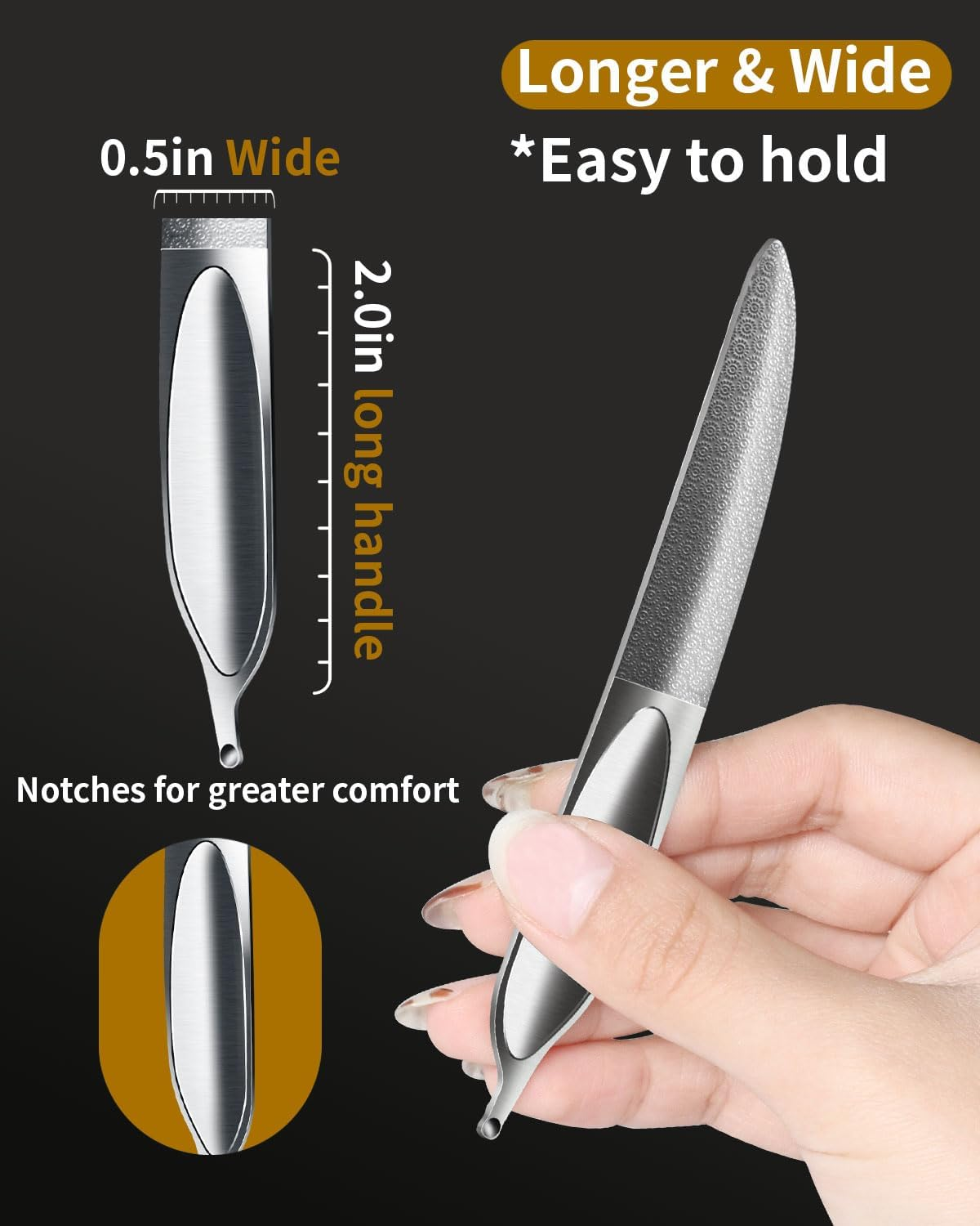 EBEWANLI Curved Nail File, Toenail File for Thick Toenails, 4.9Inch Double Sided Metal Nail File, Stainless Steels Toe Nail Files for Thick Nails, Heavy Duty Fingernail File for Men and Woman image number 4