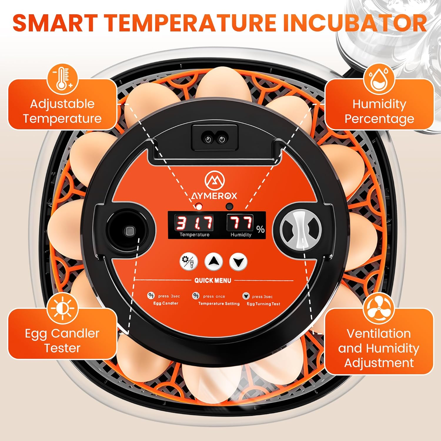 12 Egg Incubator for Hatching - Chicken, Duck, Quail & Goose &ndash; Automatic Egg Turner, Temperature & Humidity Control, Digital LED Display, Auto Water Refill System &ndash; Starter Kit with Plush Chick House image number 6
